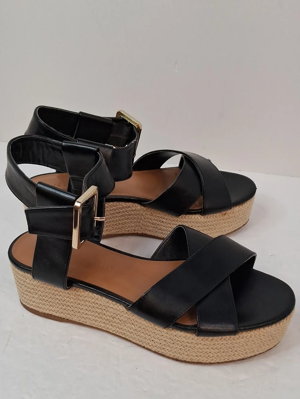 Charles & Keith Black Espadrille Wedge Ankle Strap Sandals Size 35/4